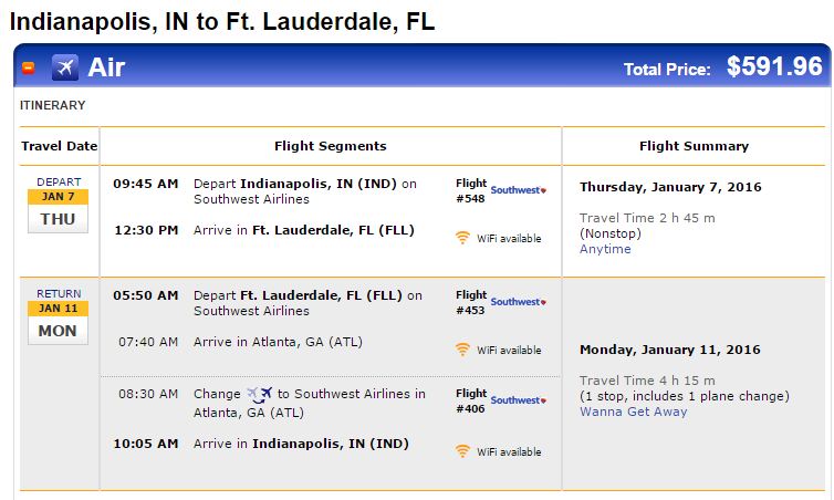 Southwest Miles Redemption Chart