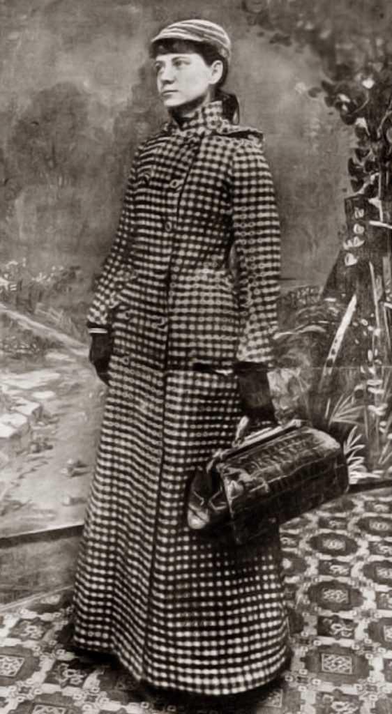 a woman in a checkered coat