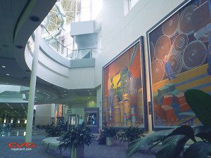 a large painting in a building