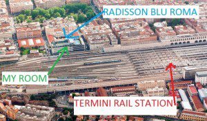 an aerial view of a train station