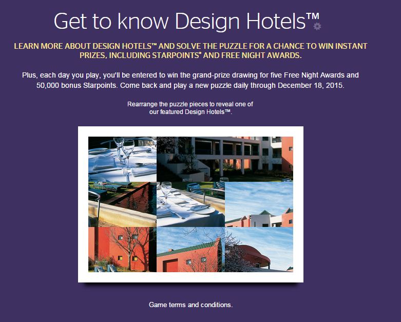 New SPG Design Hotels sweepstakes – chance to win free Starpoints every day!