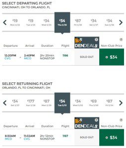 screens screenshot of a flight schedule