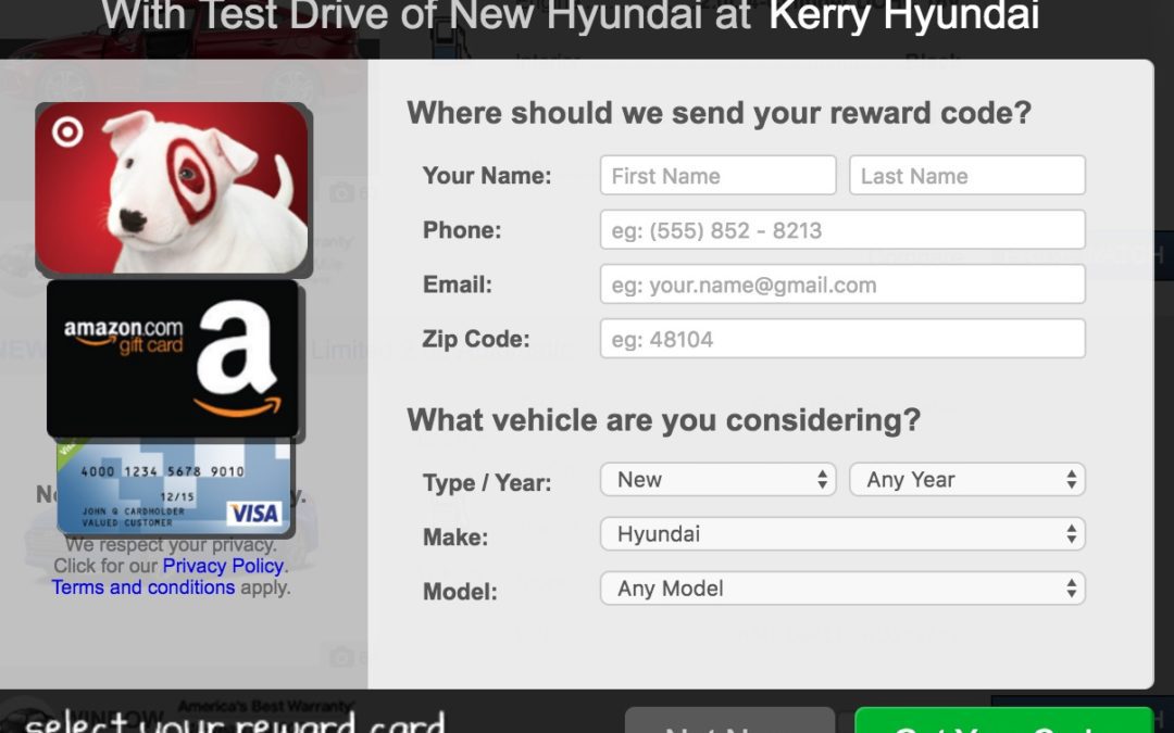 $50 Visa (or other) gift card for a Hyundai test drive