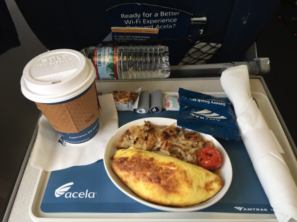 acela first class breakfast amtrak nyc to boston
