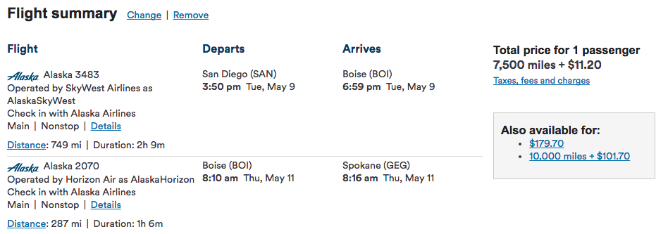 Alaska Airlines Miles Redemption Chart