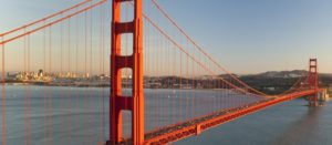 a long shot of Golden Gate Bridge
