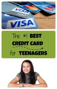 a woman smiling and a credit card