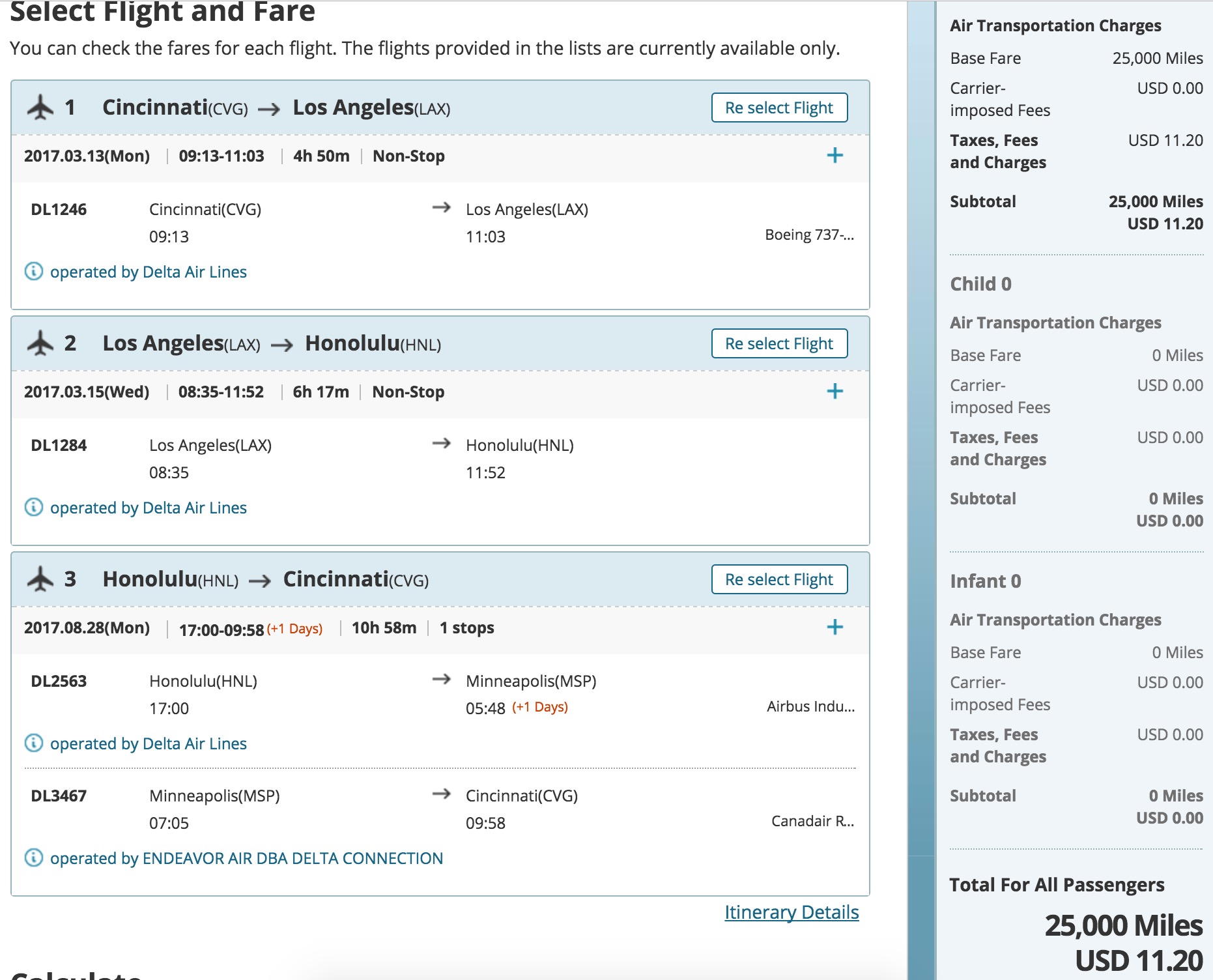 Korean Air Mileage Redeem Chart