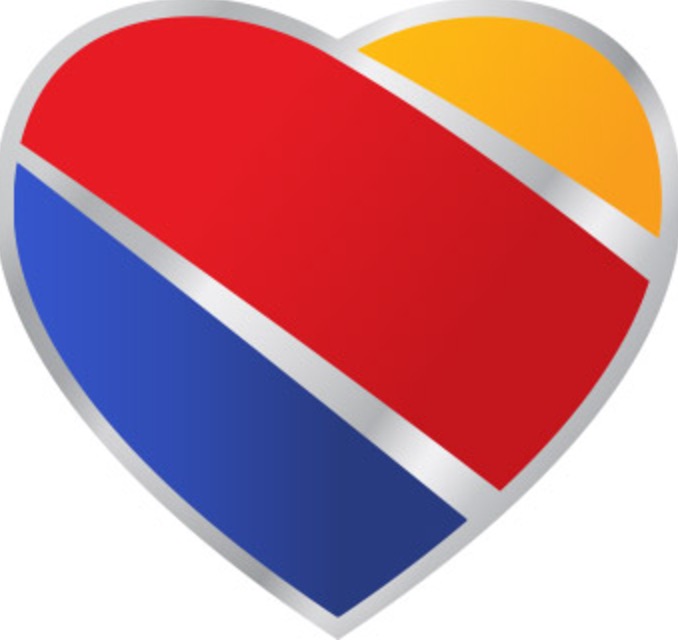 a heart shaped logo with red blue and yellow stripes