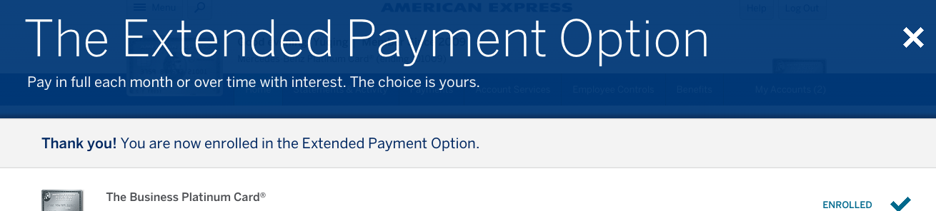 Amex Extended Payment Confirmation