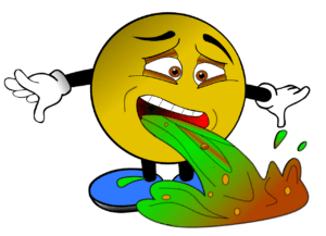 a cartoon of a yellow face with a green slime