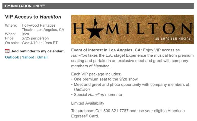 Amex LA Hamitlon VIP Package