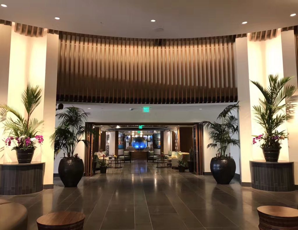 a large indoor planter in a hotel lobby