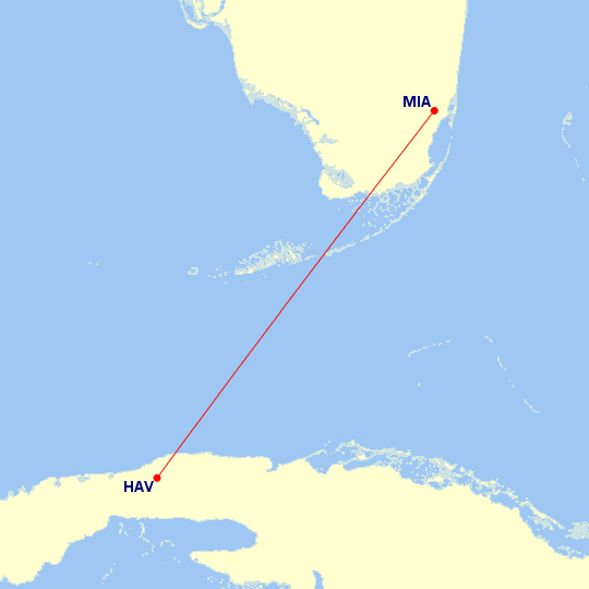 Delta's proposed route to Havana. Map courtesy of gcmap.com