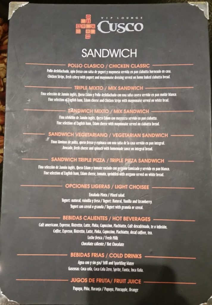 a menu of a sandwich