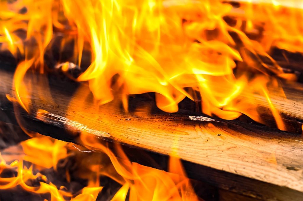 a wood planks with flames