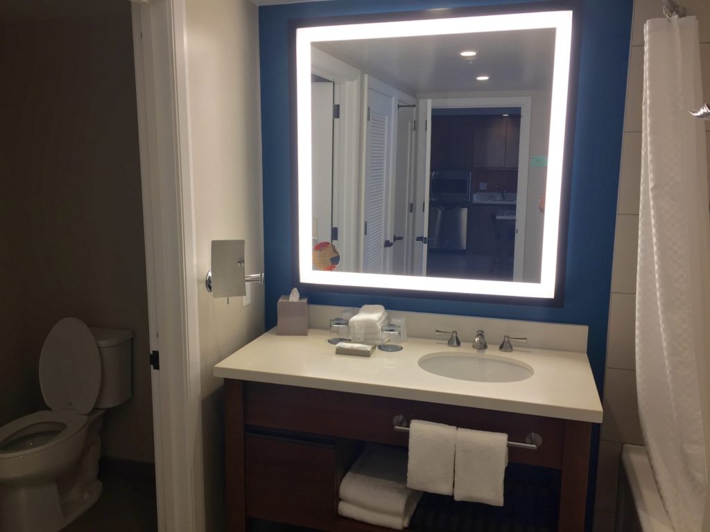 a bathroom with a mirror