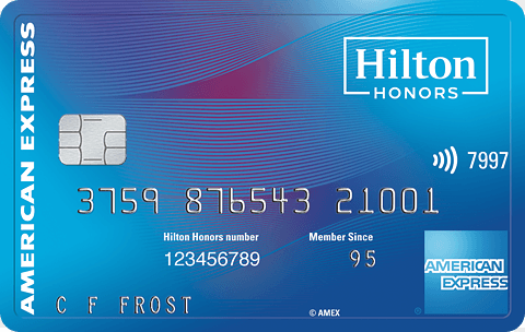 a credit card with a blue and white background