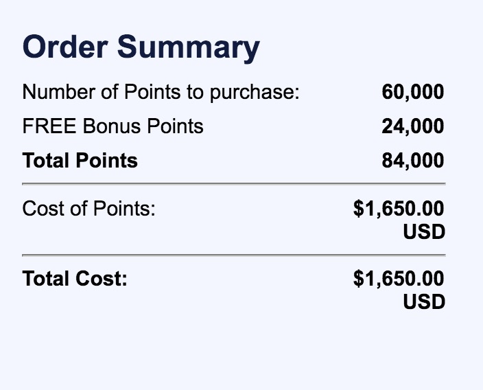 Southwest Points Chart