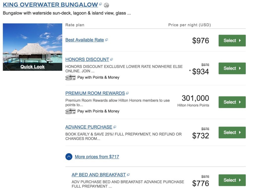 a screenshot of a hotel price list