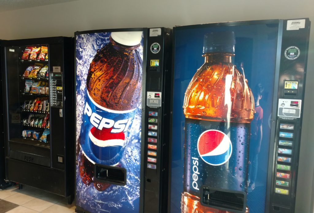 a group of vending machines