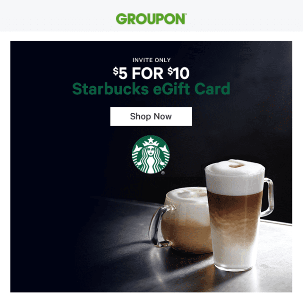 Targeted Groupon 10 Starbucks eGift Card for 5 Points