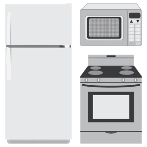 a white refrigerator and oven