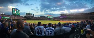 a group of people sitting in a stadium