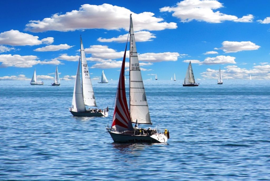a group of sailboats on the water
