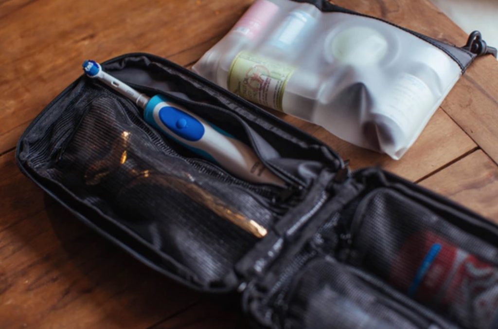 a toothbrush in a bag