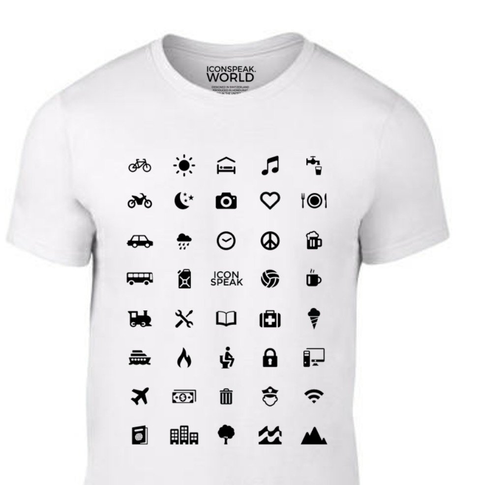 a white shirt with icons on it
