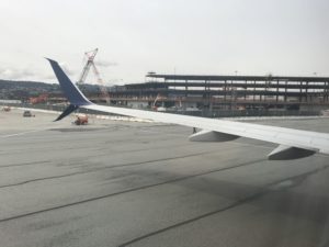 an airplane wing on a runway