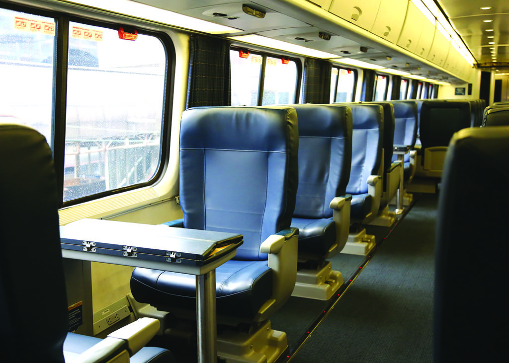 a row of seats in a train