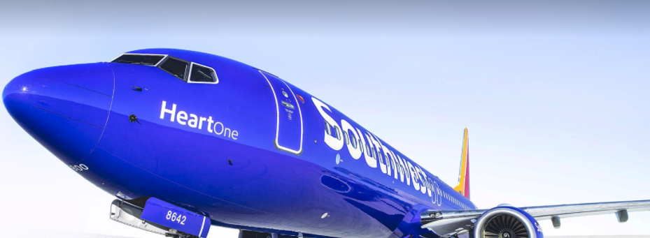 a close-up of a blue airplane