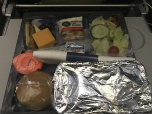 food in a tray on a plane