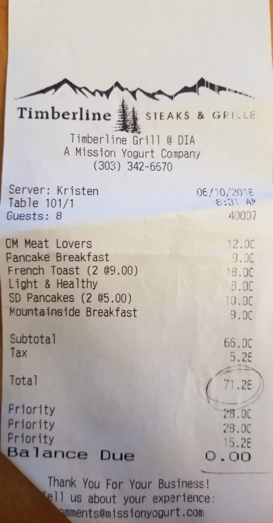 a receipt with a price
