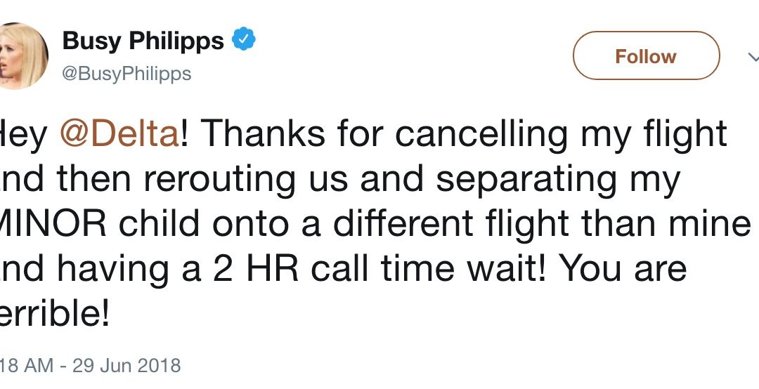 Busy Phillips yelling at Delta on Twitter (but something doesn’t make sense?)