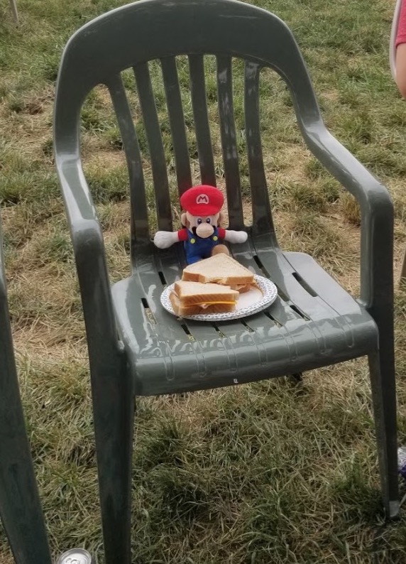 a chair with food on it