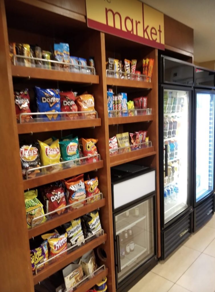 shelves with snacks and chips
