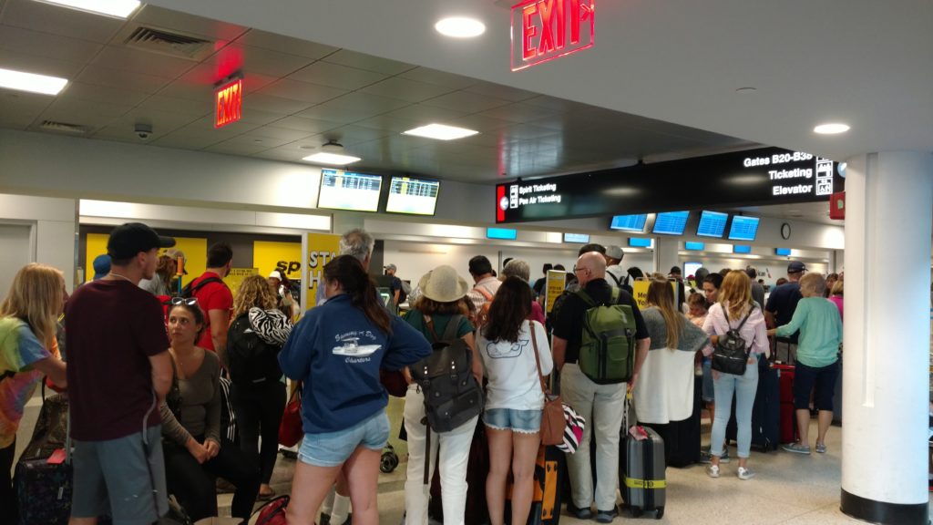 a group of people standing in a line