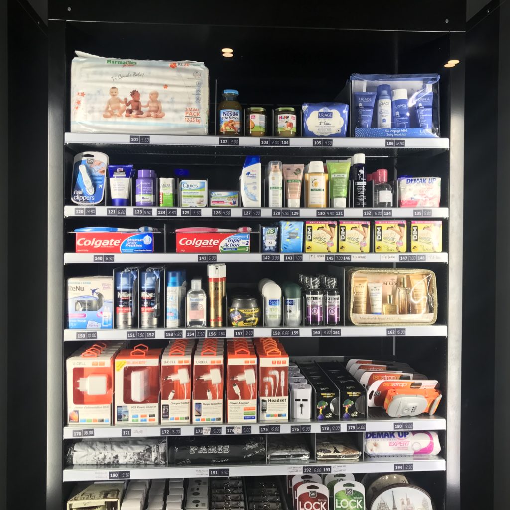 a shelf with different products on it