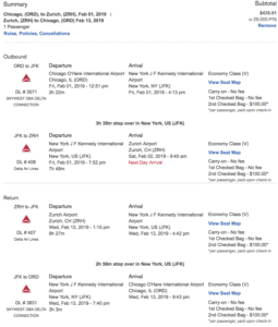 a screenshot of a flight schedule