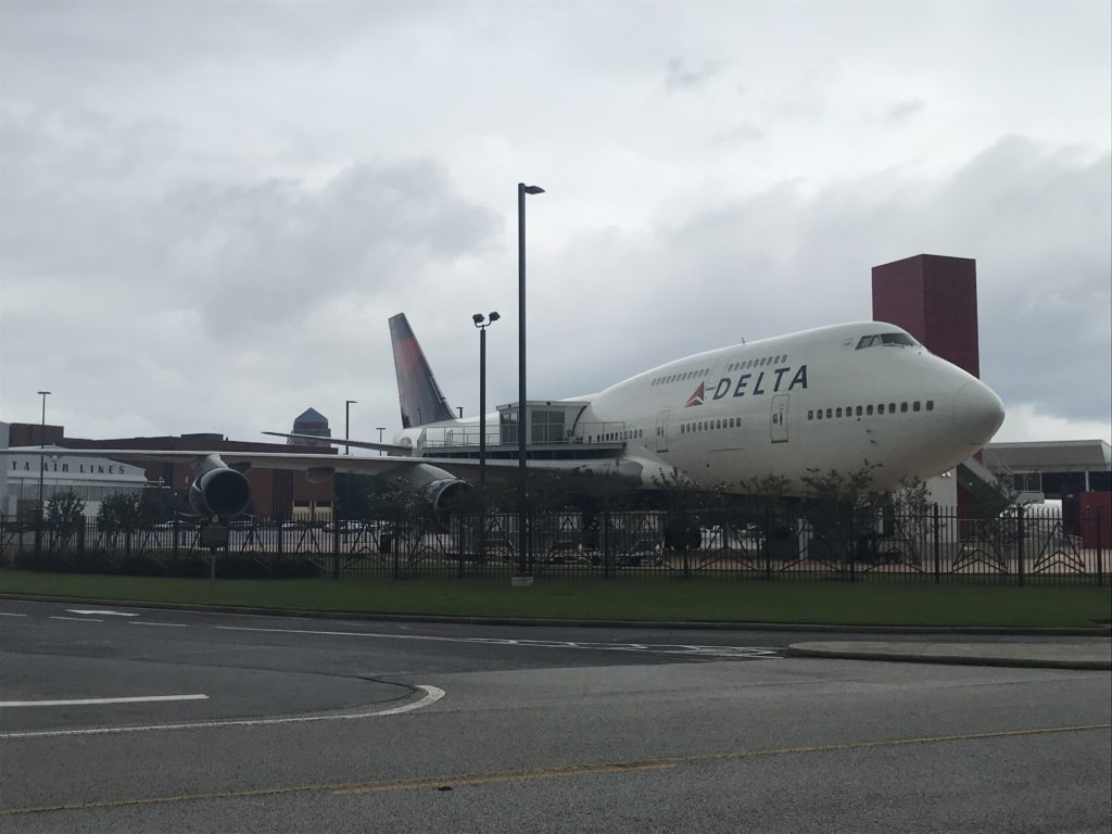 a large airplane parked on a street