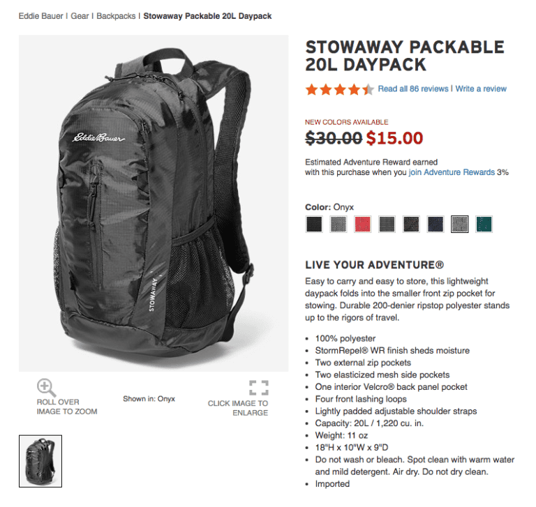As low as 13.50 Eddie Bauer packable backpacks Points with a Crew