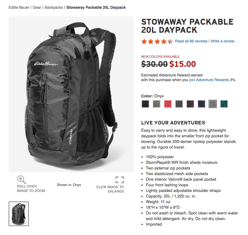 Eddie Bauer Packable Backpack