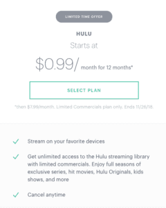 Join Hulu for $0.99 cents