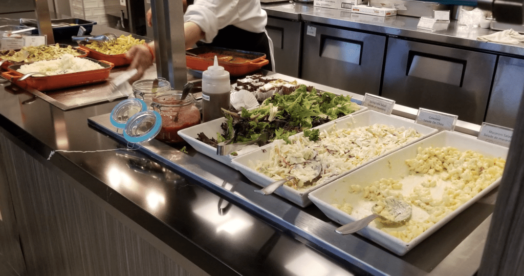 a counter with food in containers