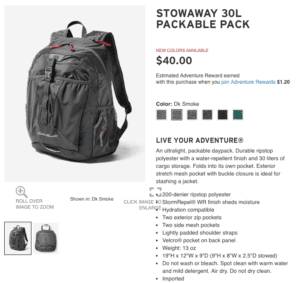 a black backpack with red pockets