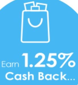 a blue circle with white text and a bag with a white text