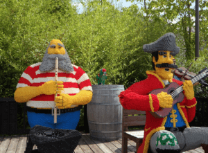 a group of lego statues